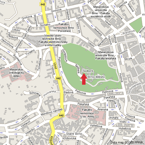 Hrad Špilberk, Brno, poloha na mapě, zdroj: Google Maps - http://maps.google.cz